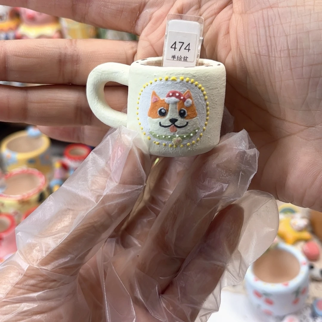 474小杯子花盆手绘花盆