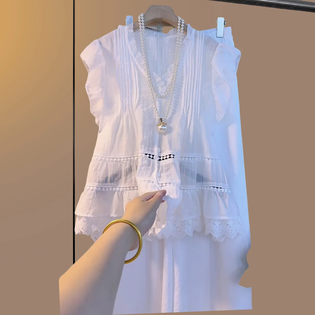 夏季大码女装胖妹妹白色大版遮肉显瘦宽松百搭肥大时尚蕾丝套装