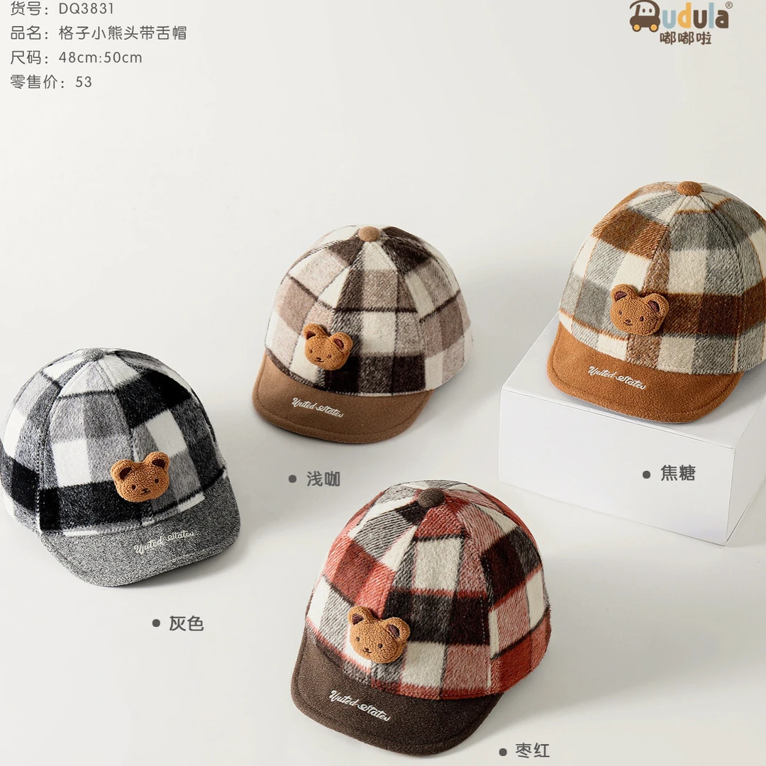 3831嘟嘟啦男宝女宝韩版英伦风经典格子软鸭舌帽棒球帽