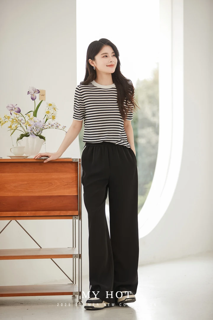 崋家曼夏季新款百搭显瘦松紧腰冰丝休闲裤