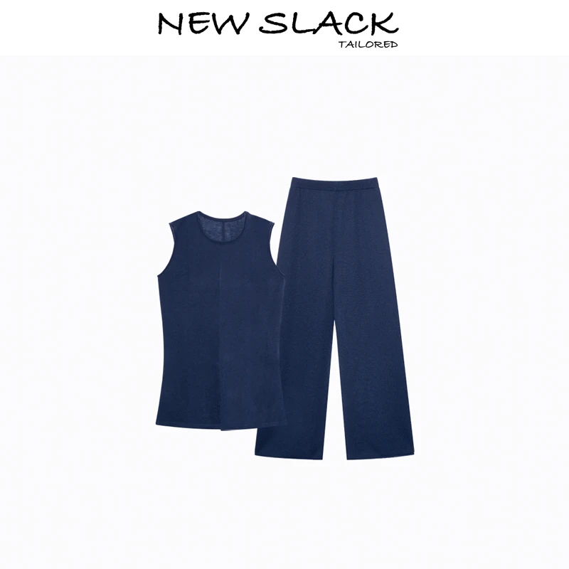 New slack NX250461/250459极细羊毛清透显白后开叉针织套装