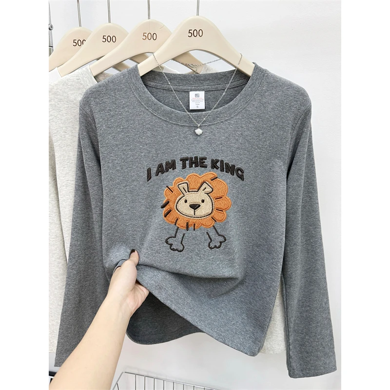 正肩圆领长袖t恤女2025秋季新款胖mm大码休闲洋气打底衫抓绒上衣