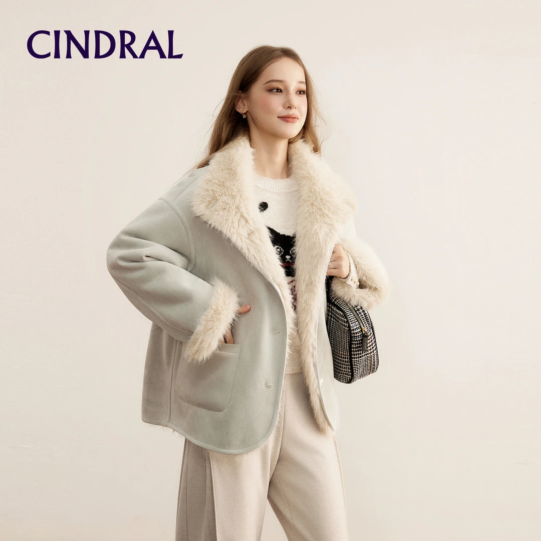 【熙地】冬季秋冬千金风长袖女纯色保暖宽松翻领短外套 C85DW0646L