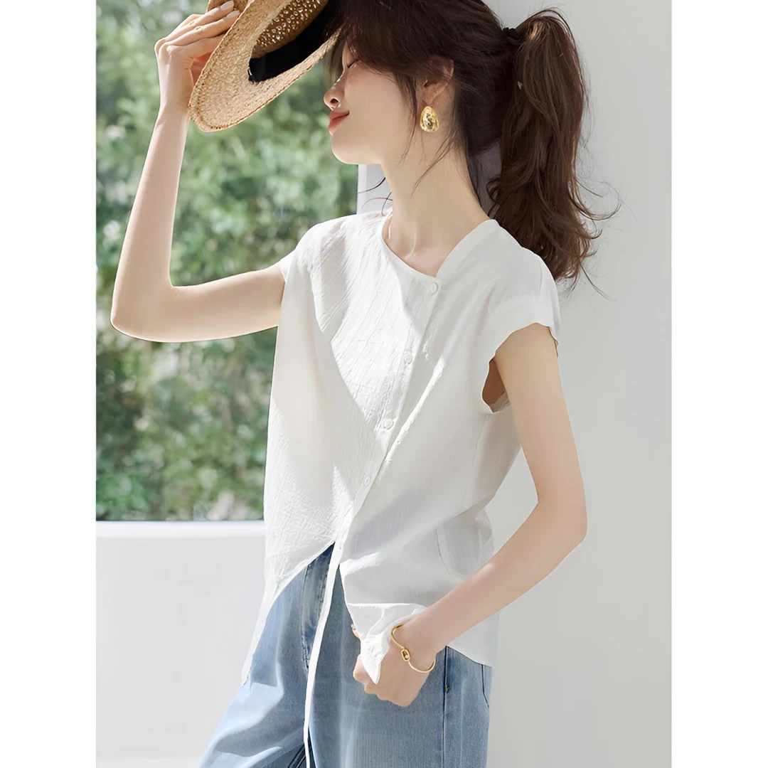 法式不规则设计感衬衫女夏季新款小众休闲减龄气质高级感衬衣小衫