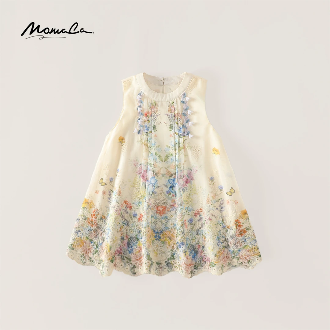 MOMOCO女童2025夏季新款儿童绣花重工无袖连衣裙77620476024