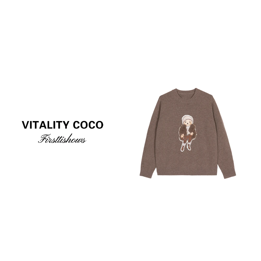 「VITALITY COCO」24冬季上新爆款时尚设计圆领小熊羊绒毛衣-1715