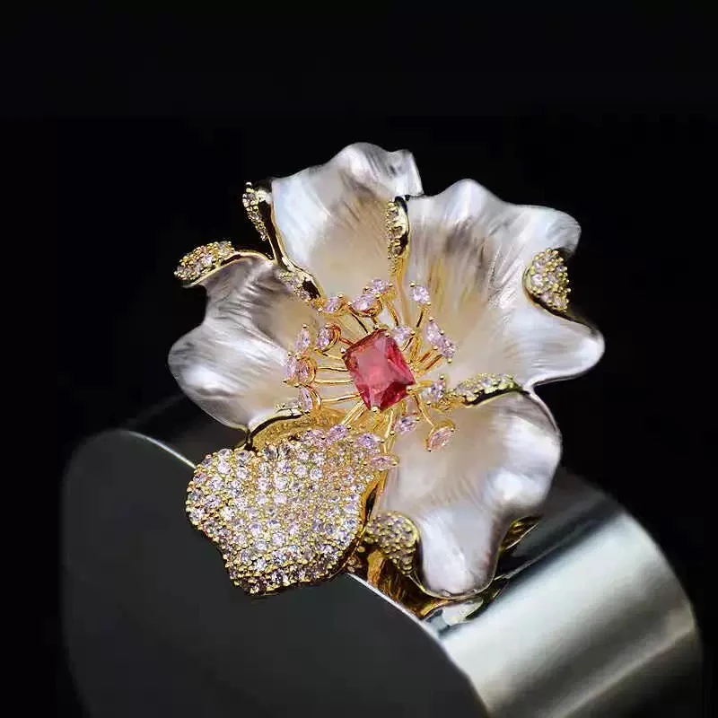 铜合金胸针 富贵吉祥花开富贵奢华优雅胸花大衣高级感牡丹花胸针