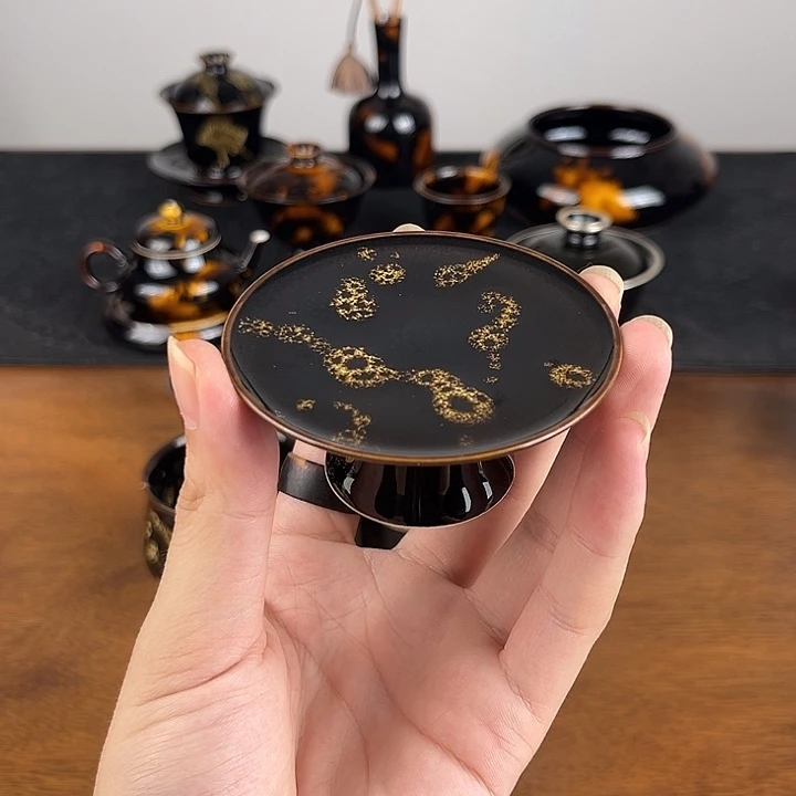 摆件点彩鹧鸪斑高足盖置