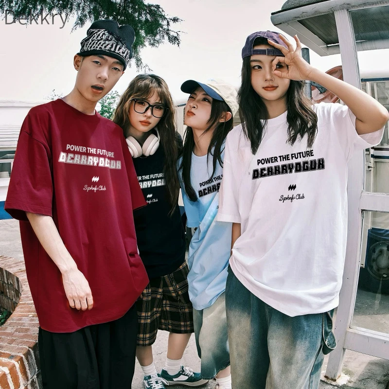 Dekkry简约短袖T恤男士百搭圆领港风上衣夏季纯色时尚白色纯棉ins