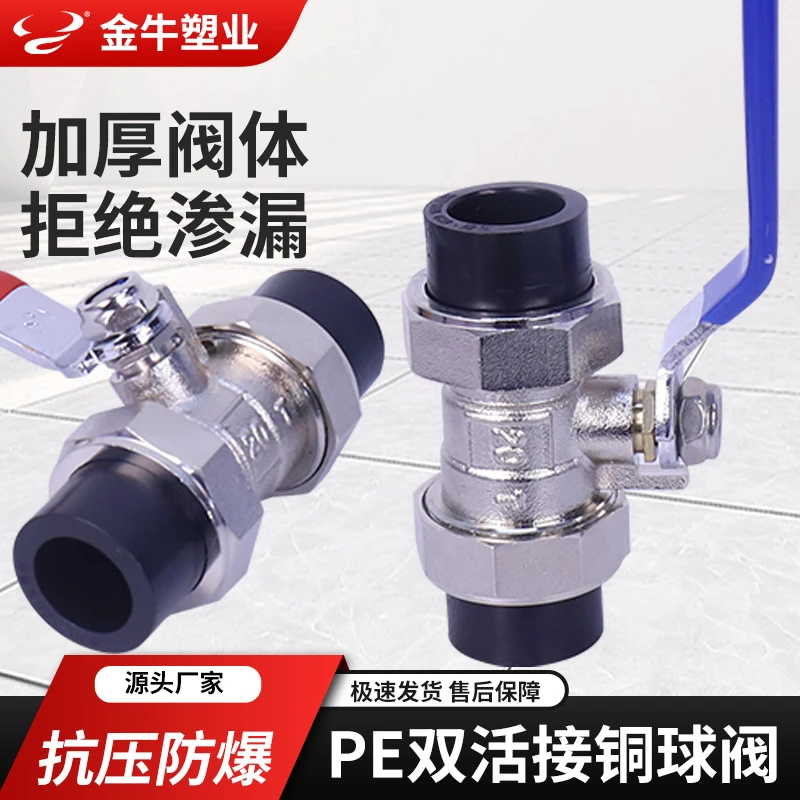 金牛PE双活接铜球阀4分6分1寸自来水管件阀门开关焊接铜阀门加厚