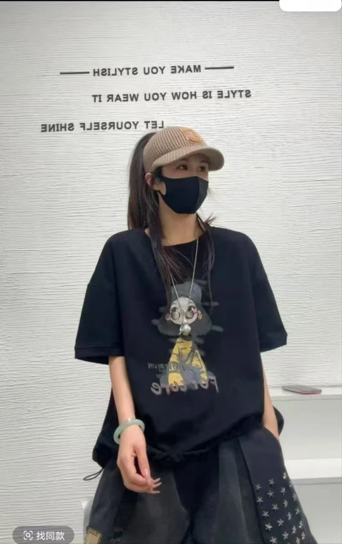 8930时尚印花动漫短袖t恤女上衣潮新款韩版宽松显瘦百搭圆领T恤