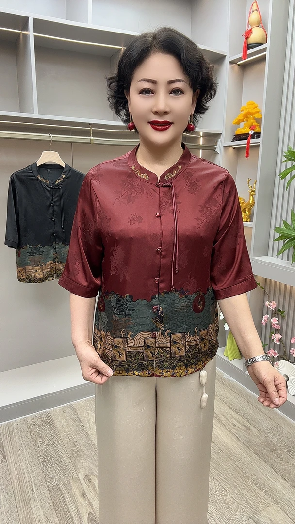 MS#5085夏季中国风复古妈妈装开衫，衣长60-65上衣半袖新中式