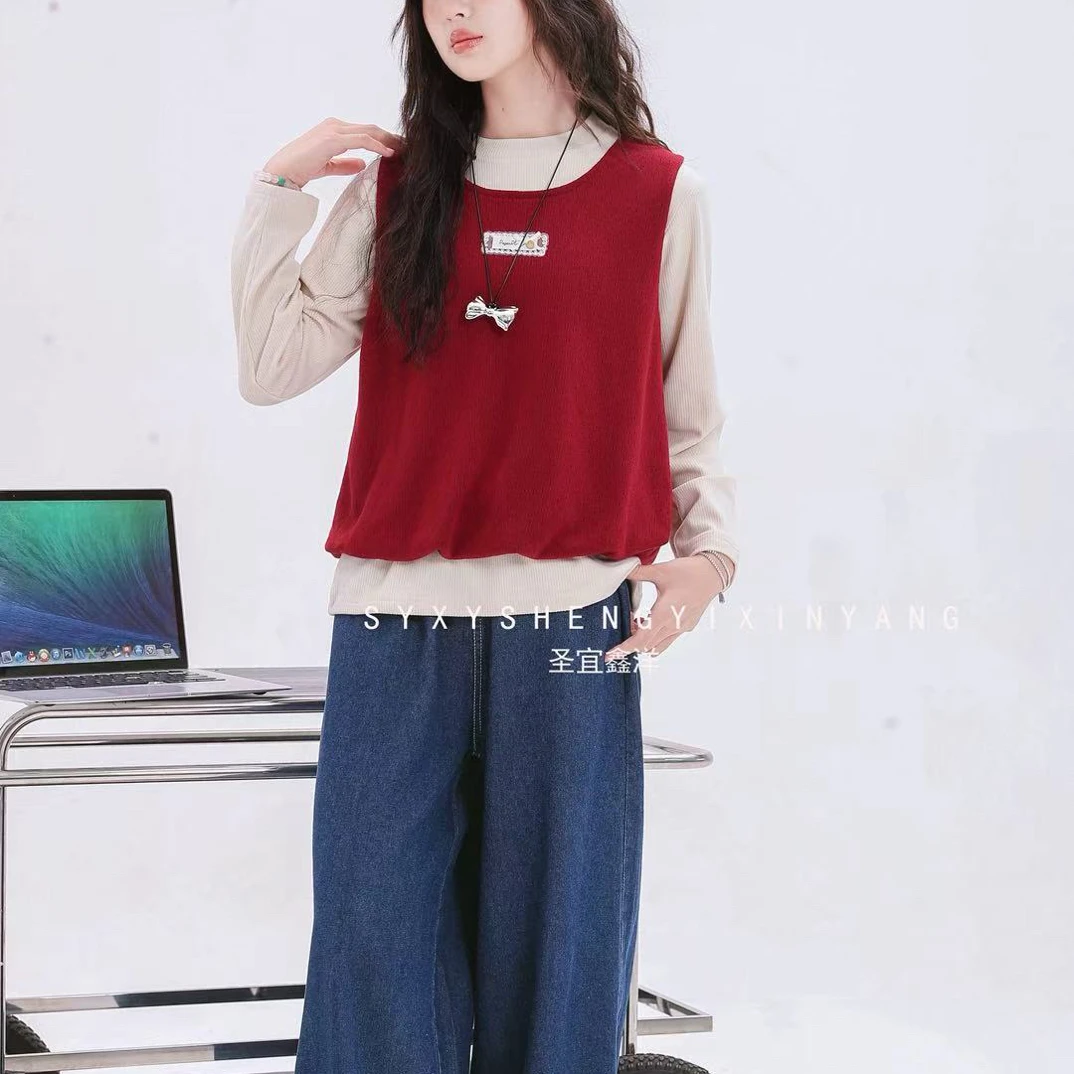女童秋季套装三件套新款韩系穿搭高级感衬衫牛仔马甲搭配牛仔裤女