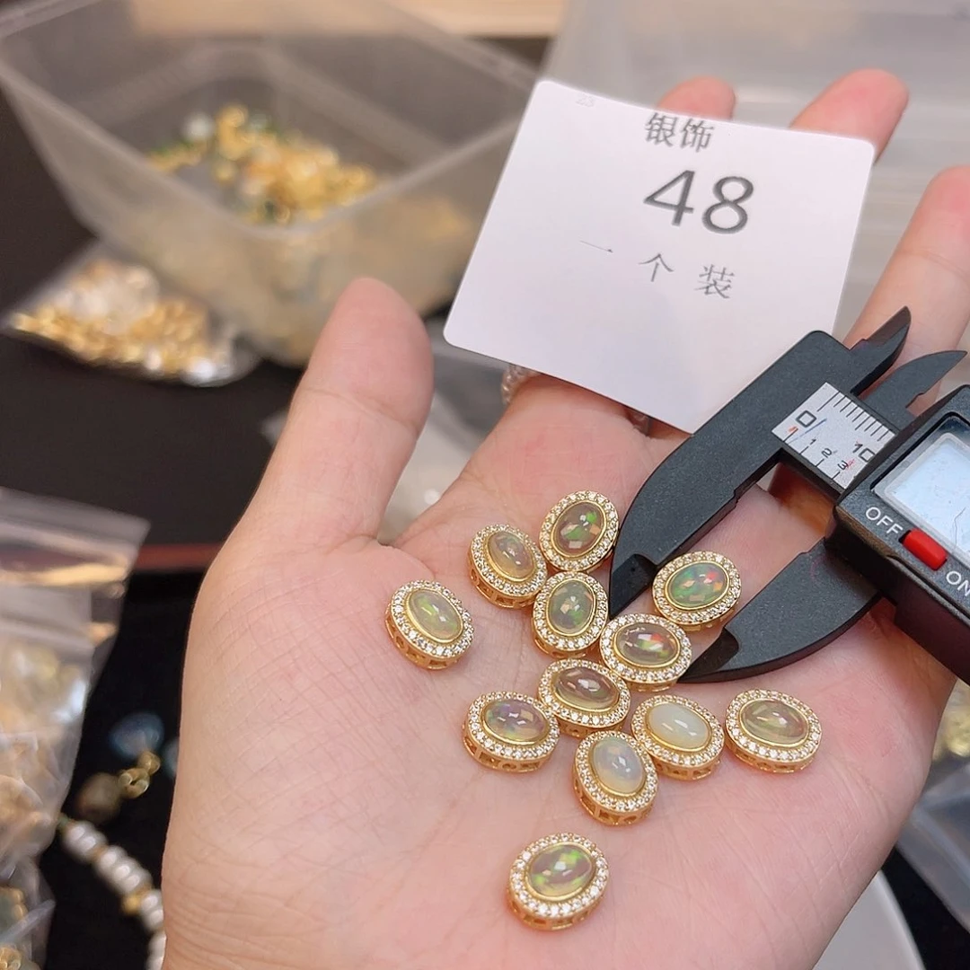 水晶珠宝半成品银S925镀金镶嵌48 。