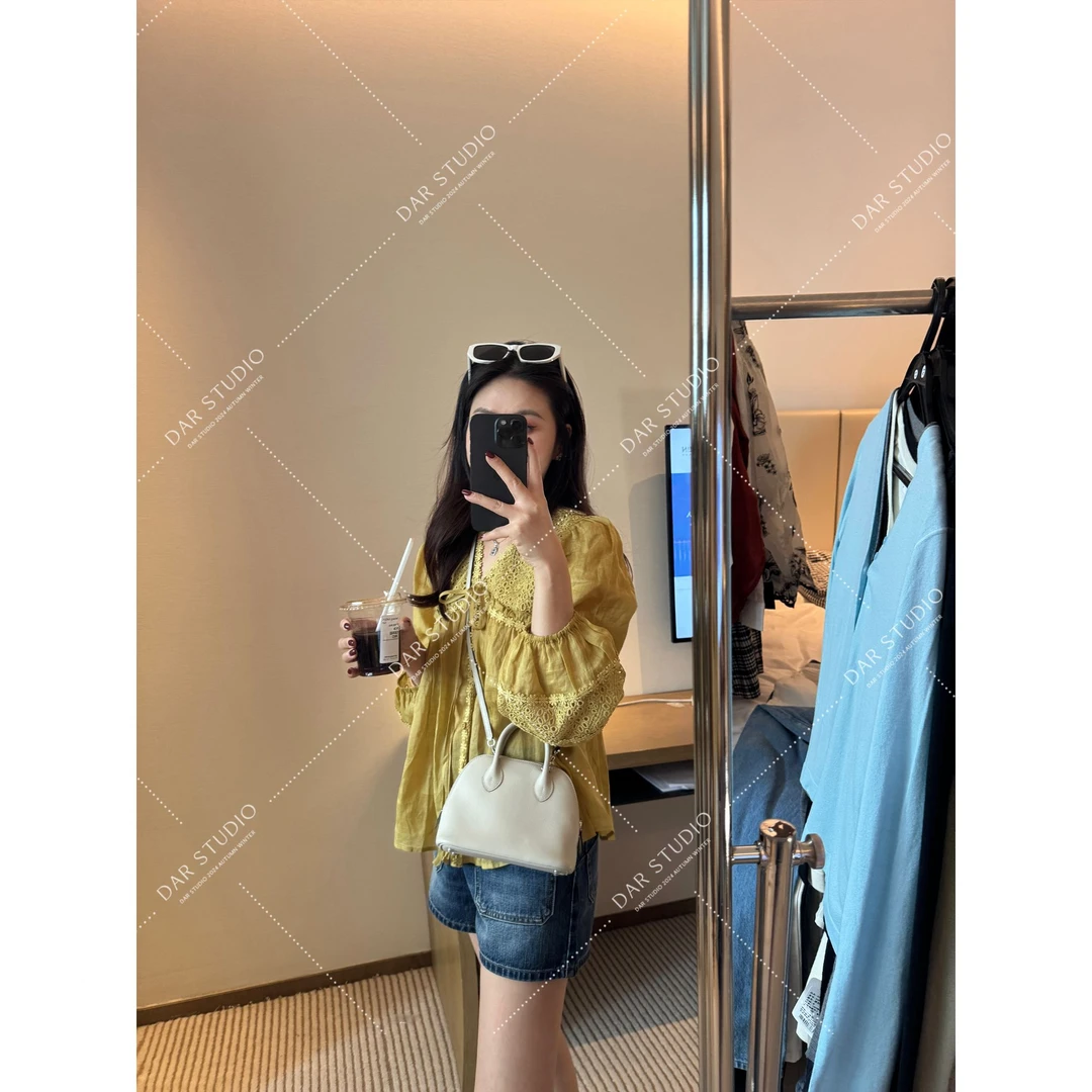 DAR STUDIO 深圳货【娃娃衫】100苎麻春季新款系带休闲风衬衫25049