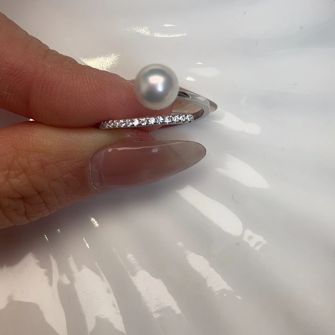 戒指海水珍珠银S925镶嵌
