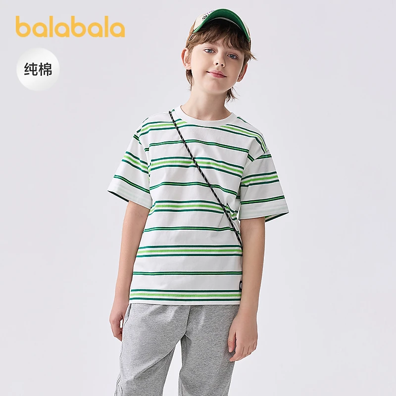 巴拉巴拉儿童短袖t恤男大童打底衫2025夏款童装速干透气纯棉条纹