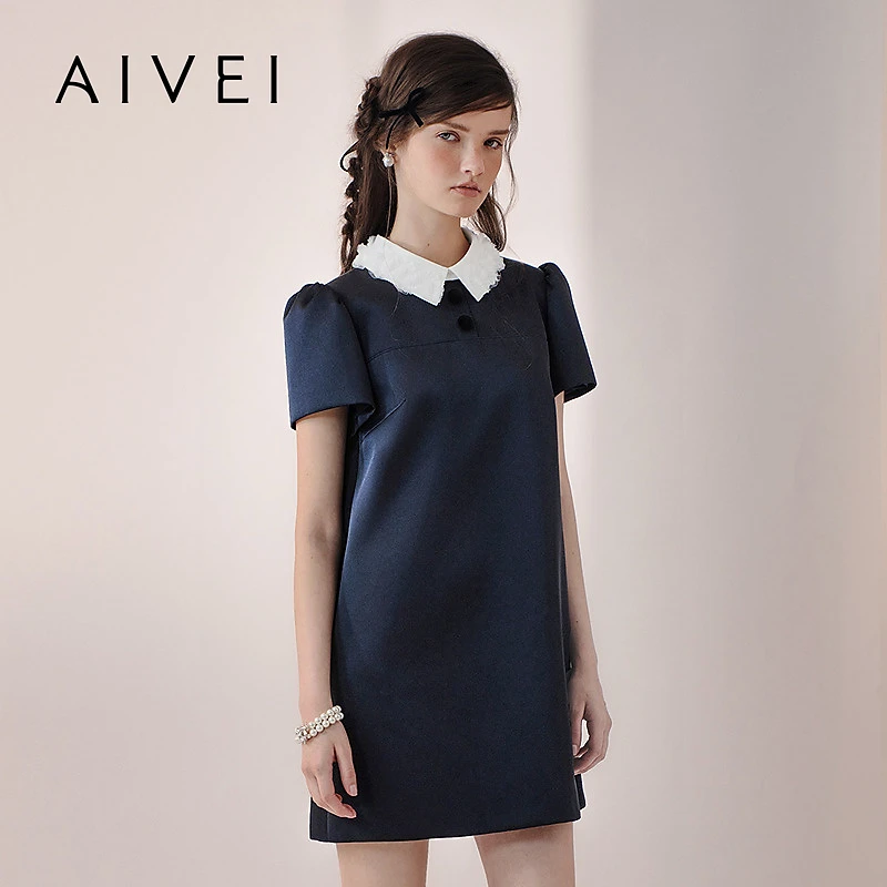 AIVEI欣贺艾薇2026春季新少女气质感小个子花边领连衣裙ESV1L01S