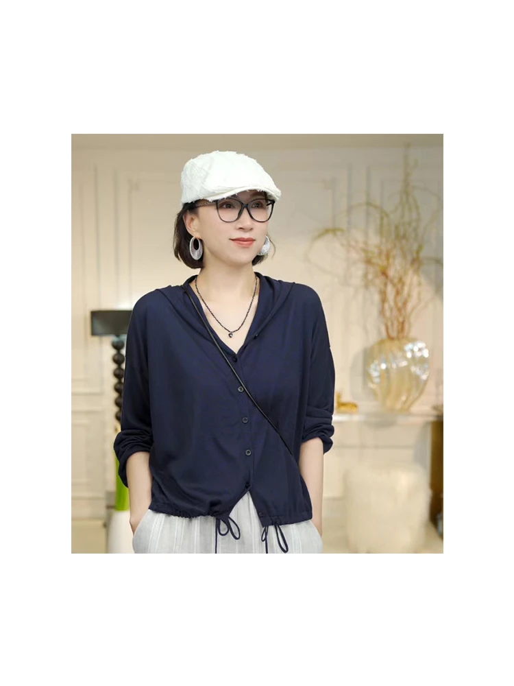 云片针织开衫朦胧宽松抽绳连帽上衣