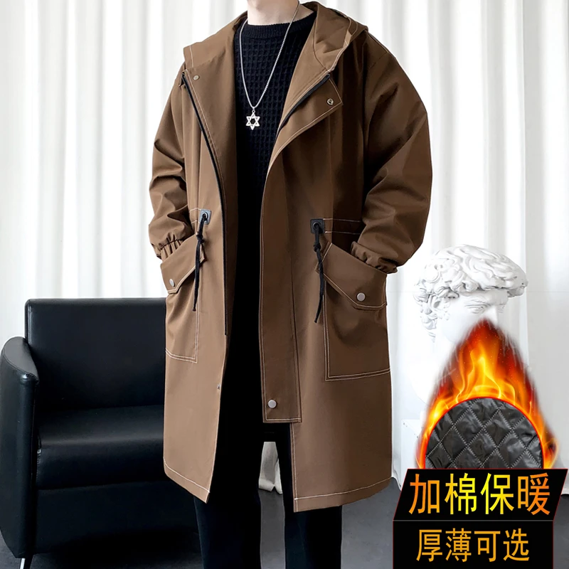 MTVO迈特优冬季连帽风衣男中长款加绒加厚休闲保暖韩版潮流外套7