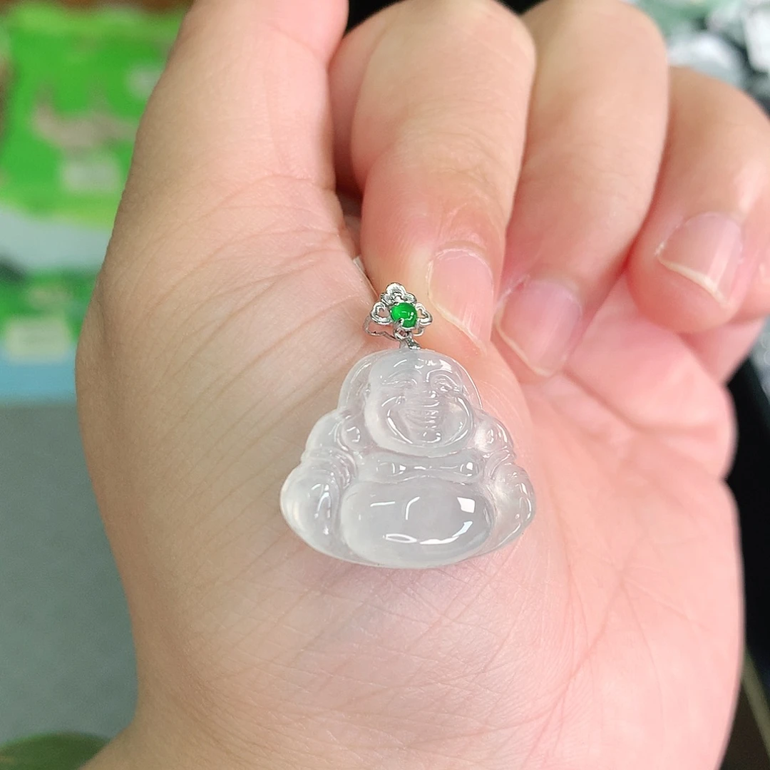 翡翠18K金镶嵌颈饰高冰佛公