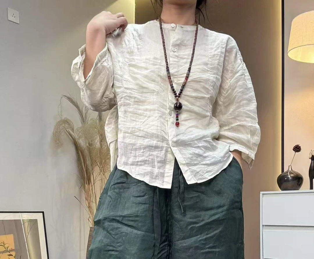 青布里/麻衣/2025春夏苎麻小领设计感文艺宽松小衫