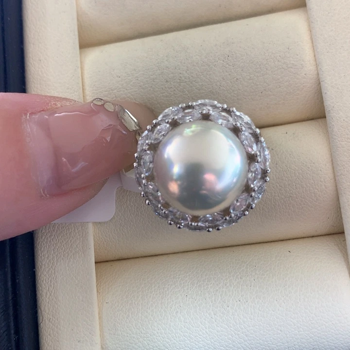银S925镶嵌戒指拼合珍珠（马贝珠）