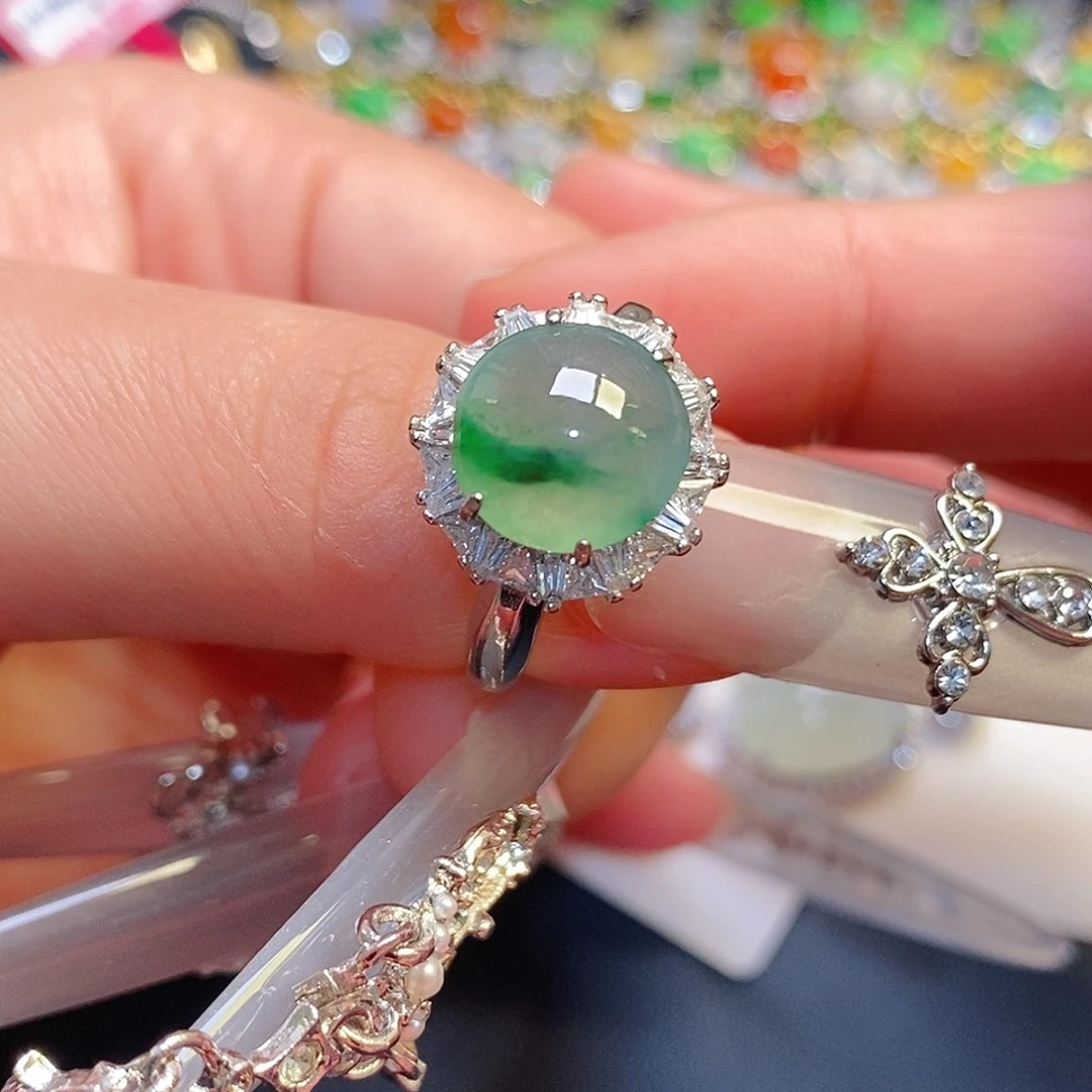 翡翠银S925镶嵌戒指翡翠戒指