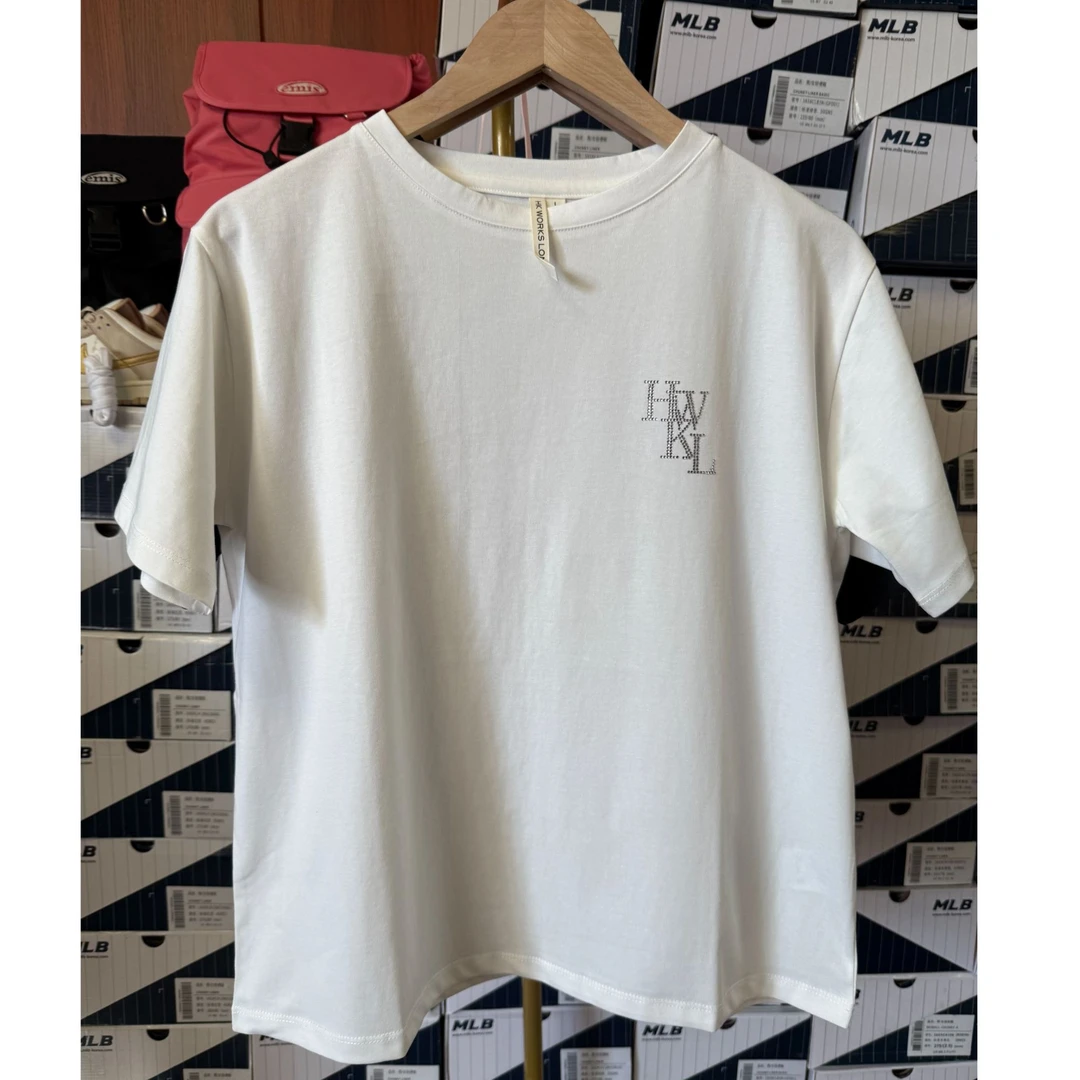 25年新款女T恤短袖宽松亮钻款白T恤外贸小衫小众韩版慵懒风