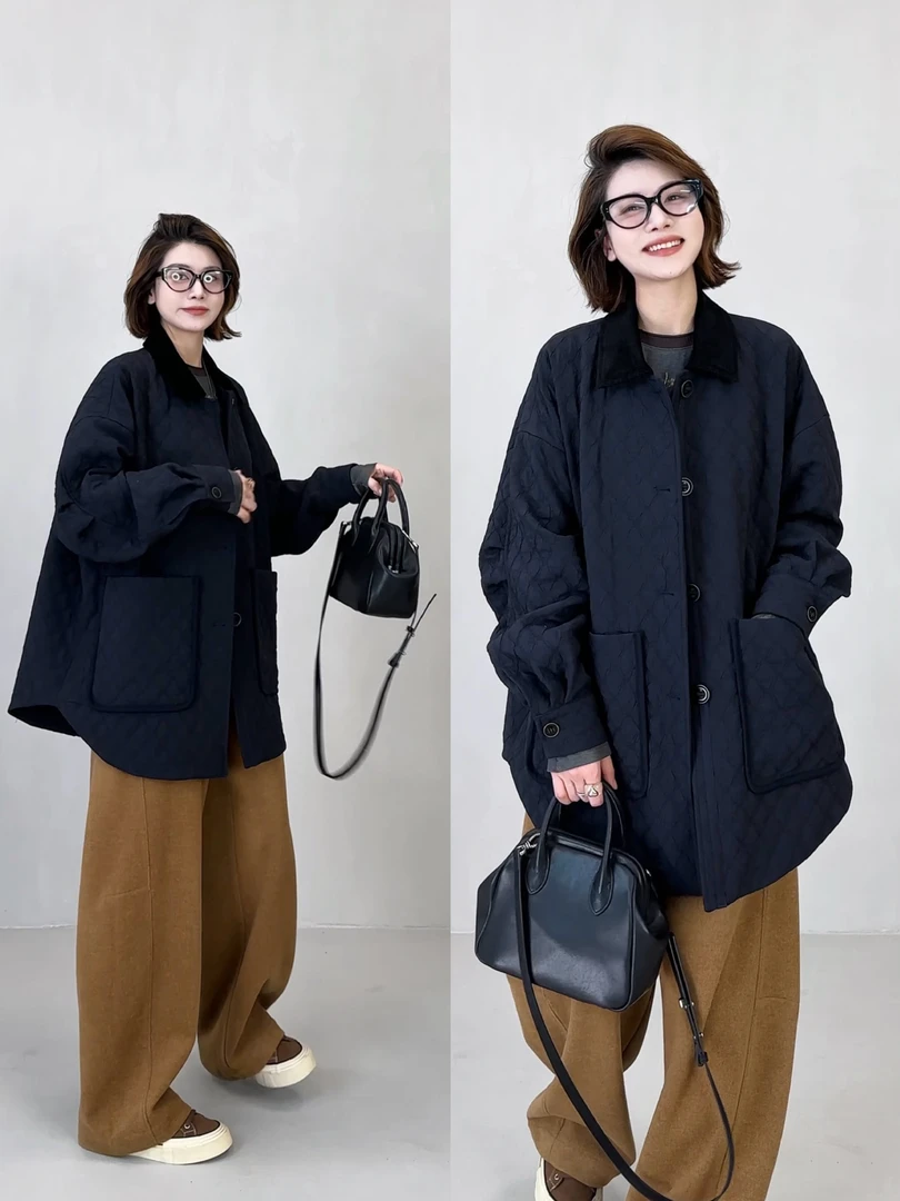 YYOUHAN 2025秋冬极简风撞色日系棉服百搭菱格棉衣外套 2509C6196