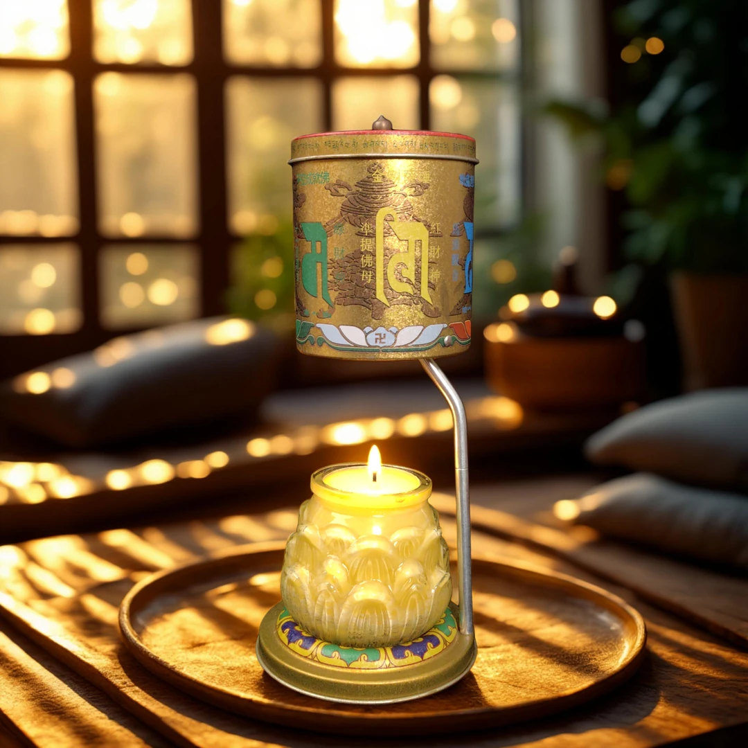 【 酥油灯烛台】转jing轮设计热力旋转