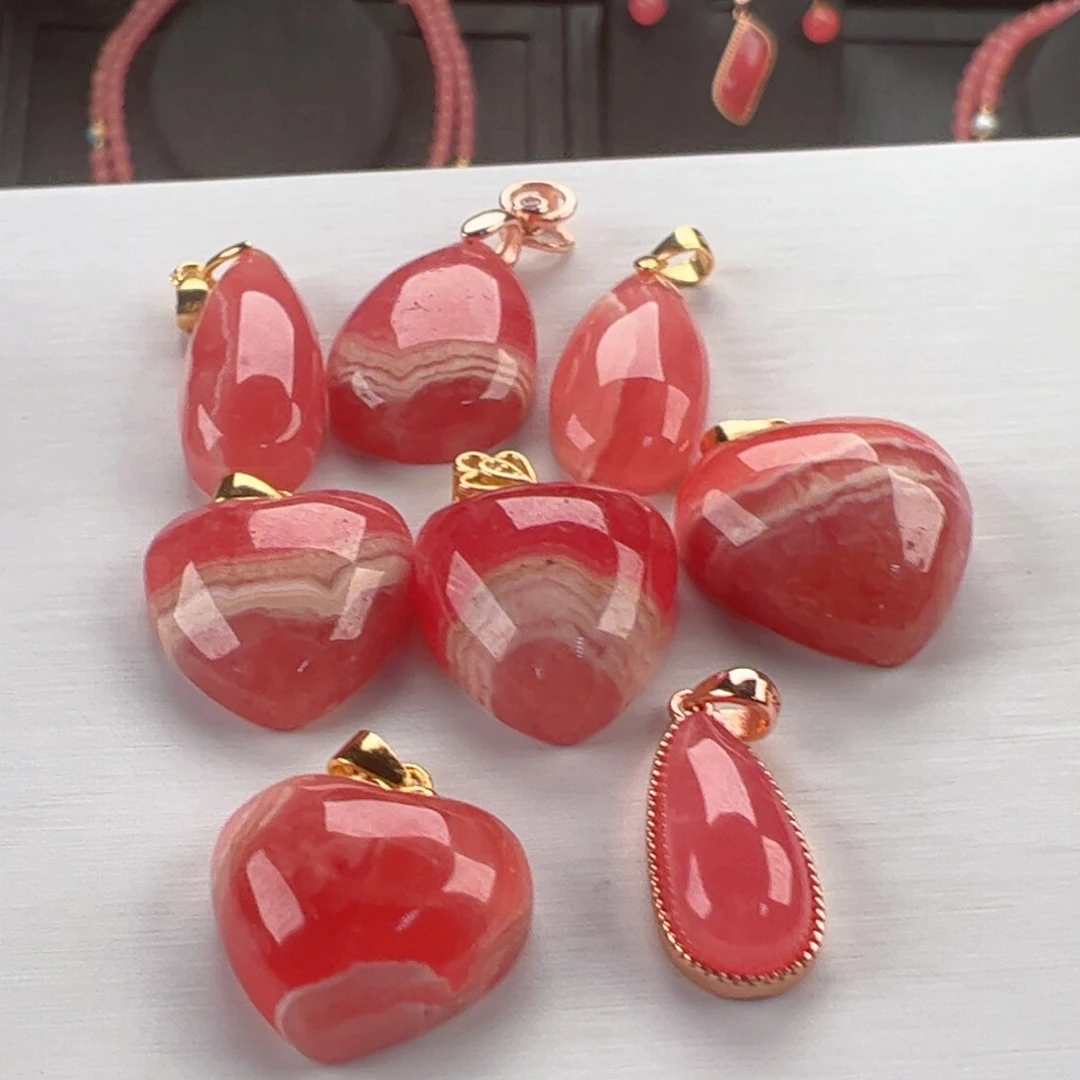 菱锰矿（红纹石）银S925镶嵌吊坠(不含链)多样性发其一