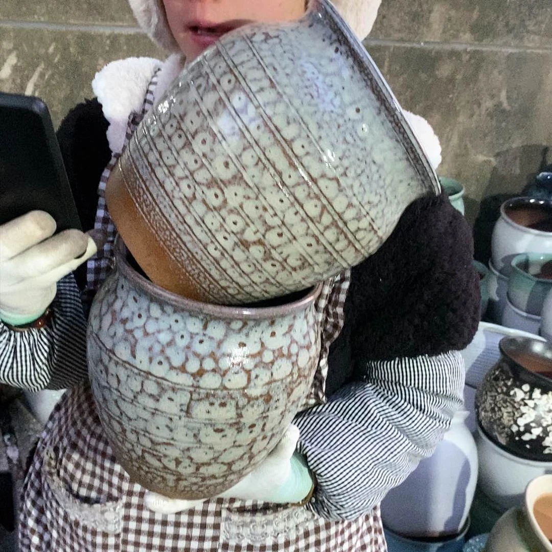 紫砂花盆小烧裂瑕疵口17高21瑕疵