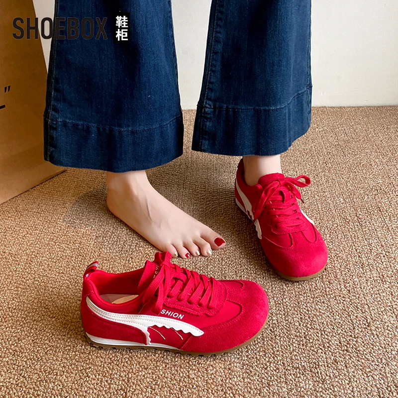 达芙妮集团旗下红色德训鞋女2025夏季新款百搭软底休闲阿甘运动鞋