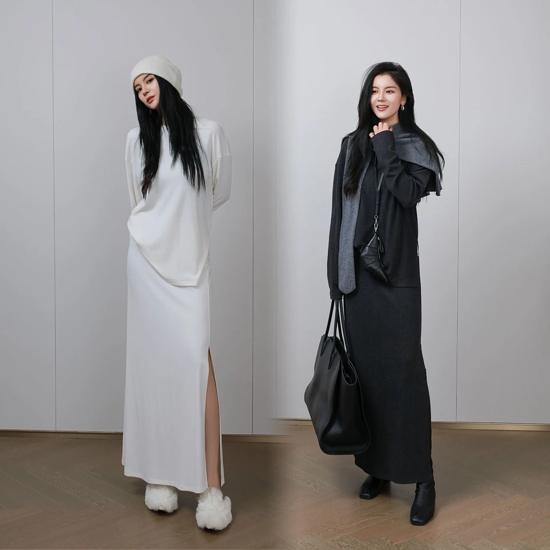 LA MAISON ONE 慵懒针织上衣+半裙两件套L253T084+L253B049