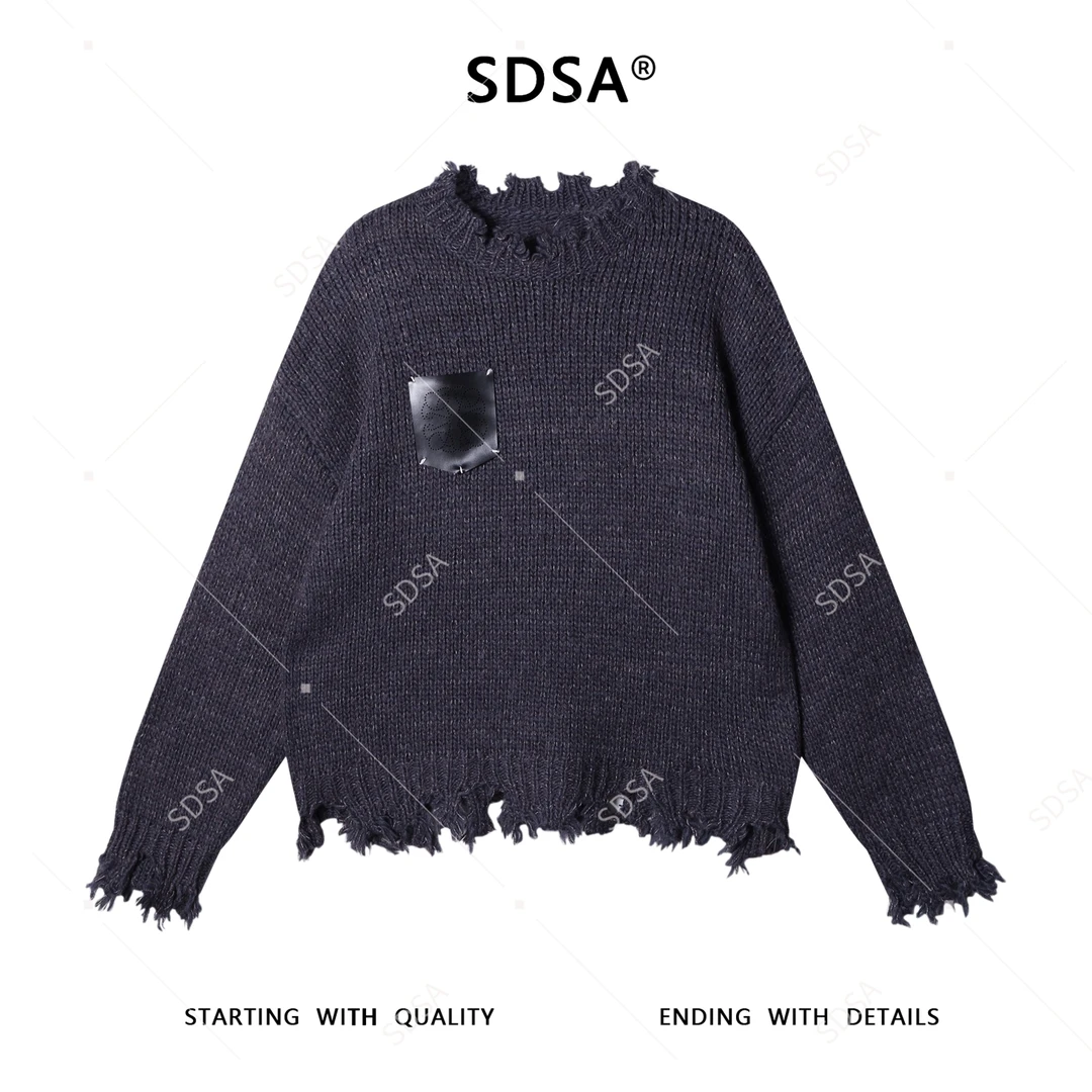 SDSA男士秋冬新款痞帅男装美式复古流苏慵懒毛衣时尚网红针织衫