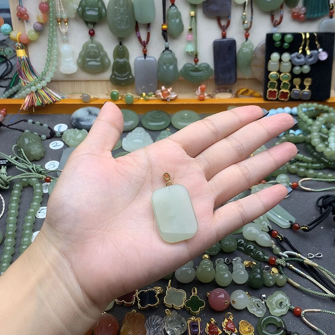 和田玉银S925镶嵌吊坠(不含链)