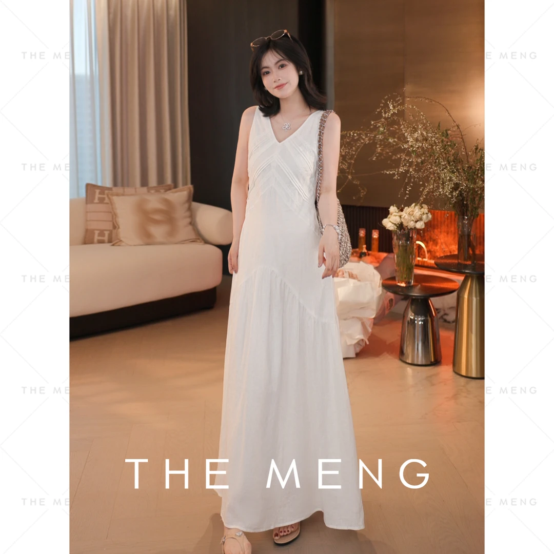 THE MENG【少女】亚麻显瘦V领无袖连衣裙#M252G0196+M252G0716ZZ