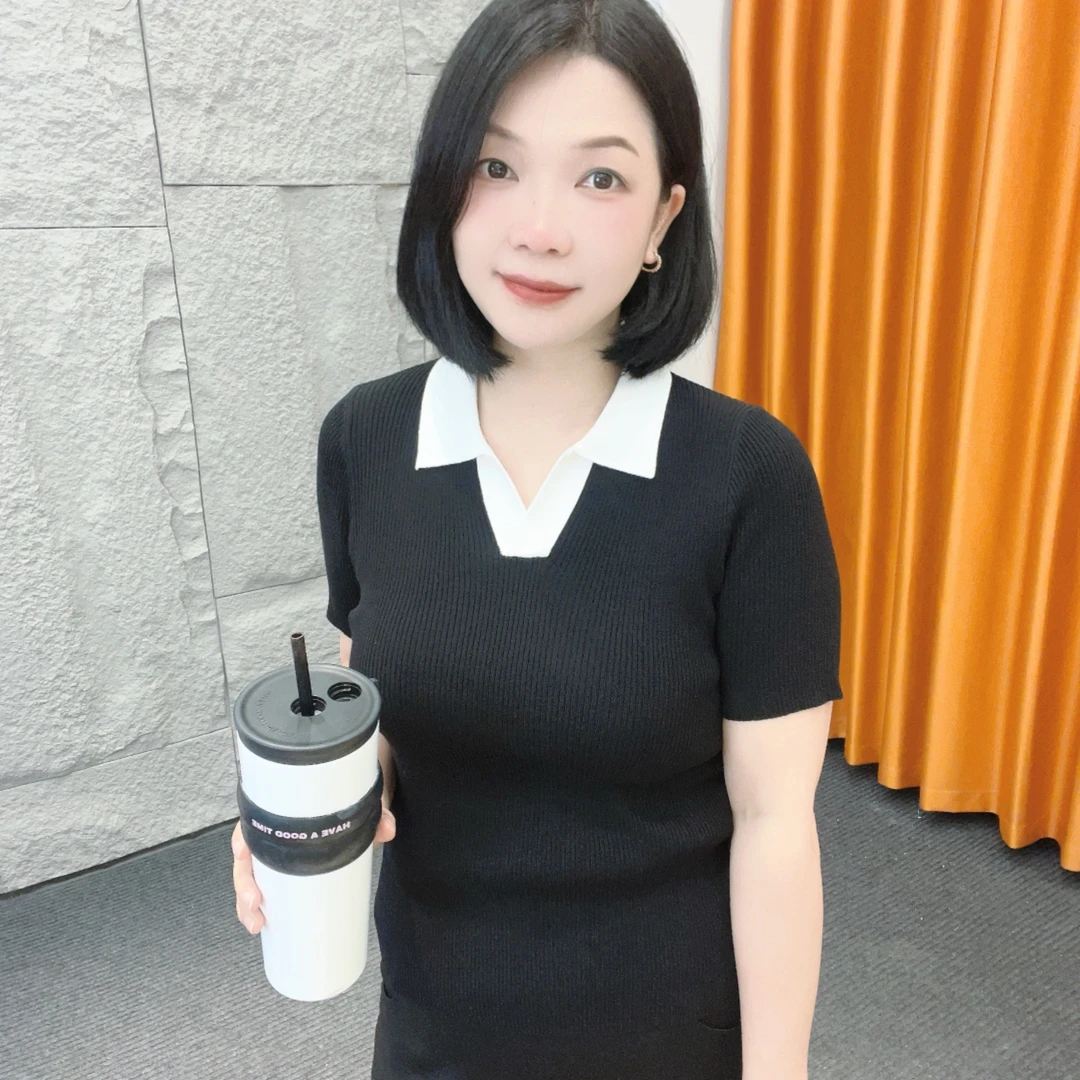 4689微胖夏季新款短袖【大米专属】低调细节美翻领短袖针织衫撞色领