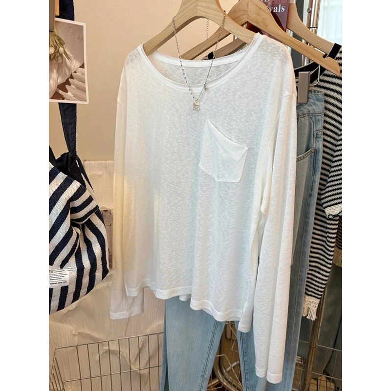 Julychee 莱赛尔天丝雪花棉垂感卷边长袖T恤