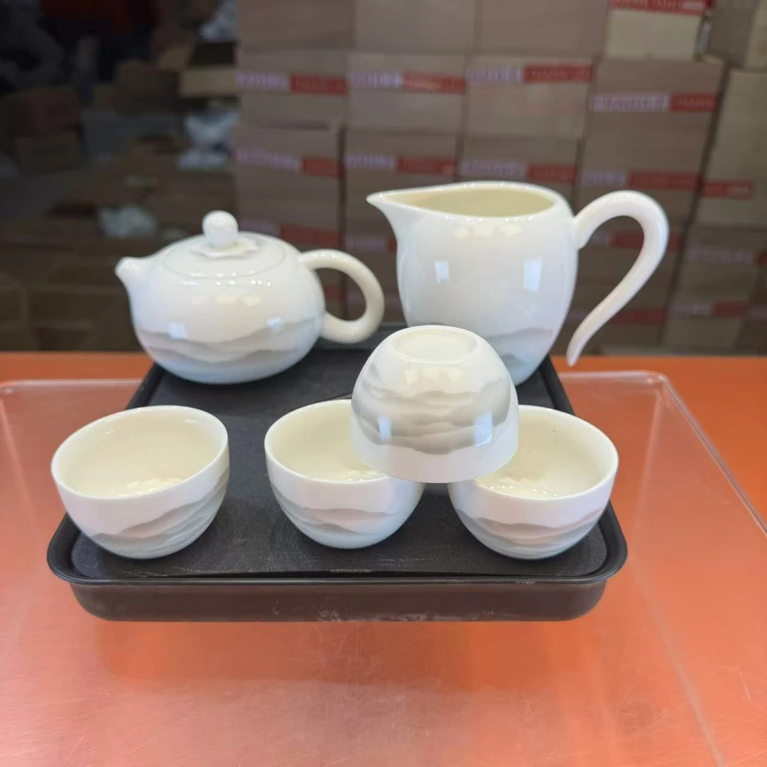 秋香茶具 水墨山水西施壶一壶四杯+盘（无礼盒）小套装-2705