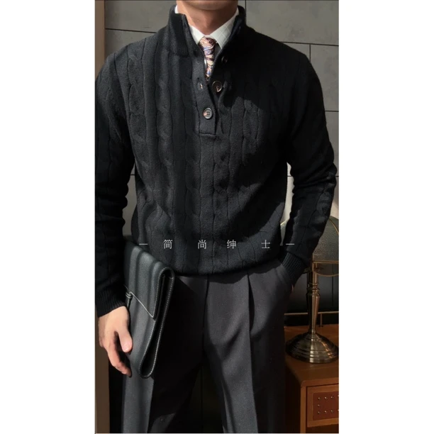 秋冬老钱风套头衫针织衫修身轻奢通勤百搭男士时尚3329