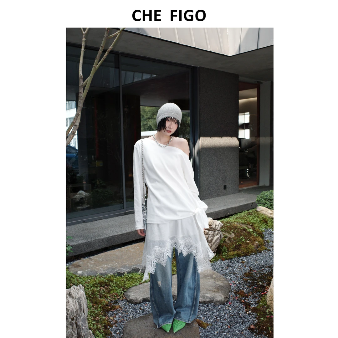 CHEFLGO斜肩长袖T