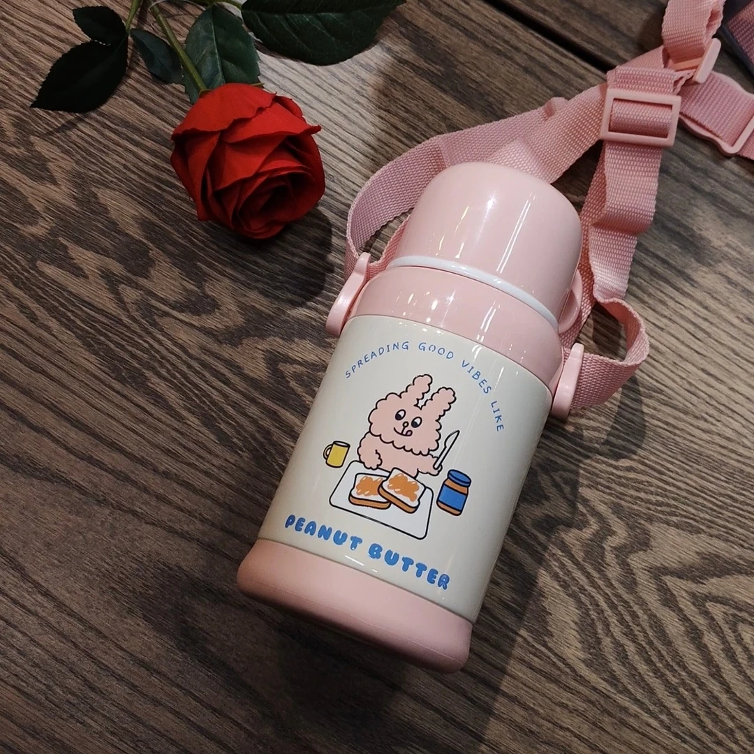 AIRgram爱尔克兔子便利店保温杯学生儿童水壶600ml吸管双盖杯316