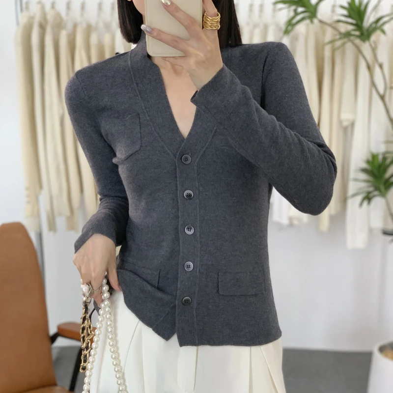 新中式毛衣外套开衫针织时尚百搭气质显瘦修身v领简约休闲可内搭