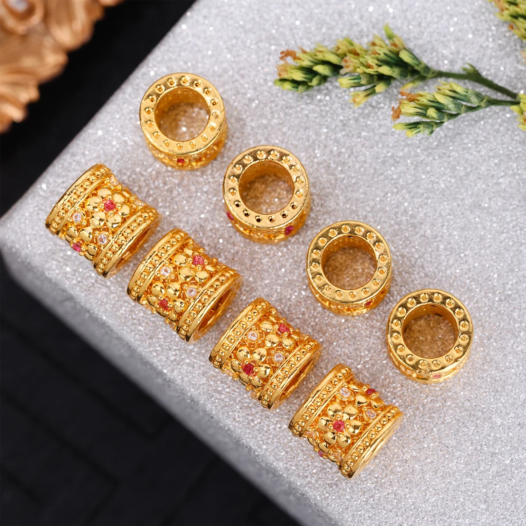 【来福工厂】18k金豪镶爆闪红色花花桶珠隔珠路路通腰珠配饰配件