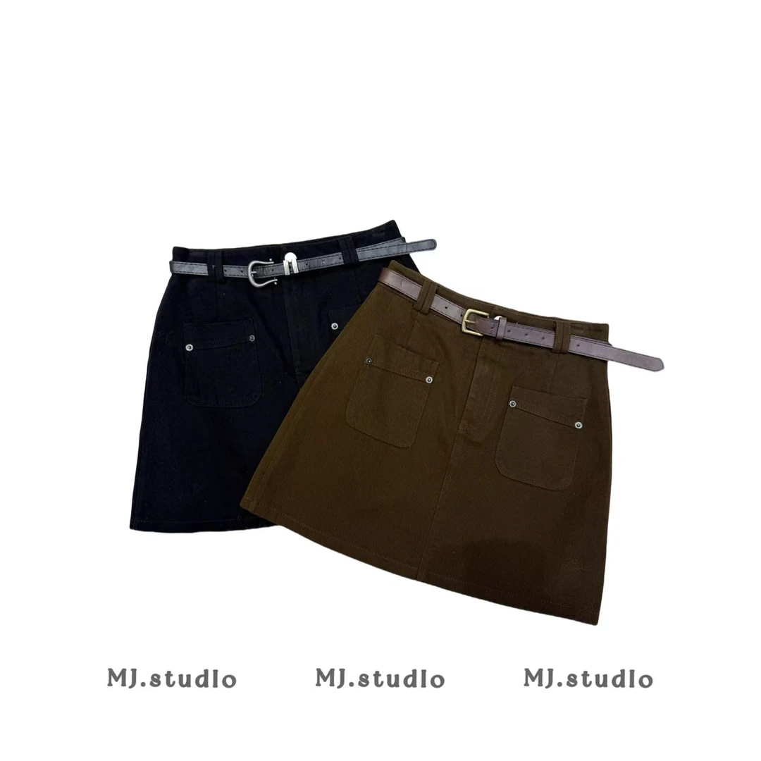 M.J 3318牛仔正面口袋半裙