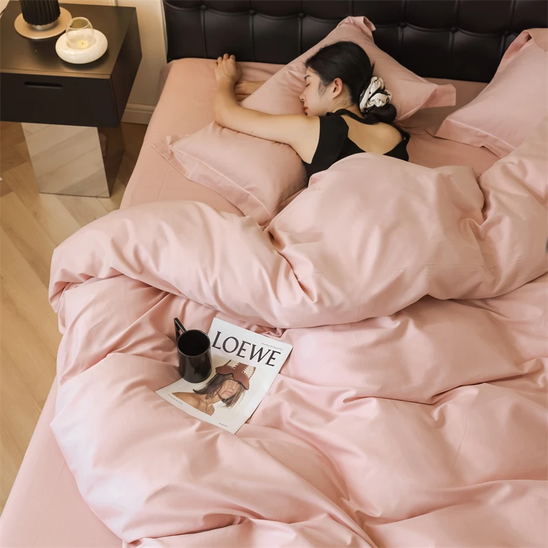 水星家纺适用2025新款全棉100支（50双股）纯色轻磨毛亲肤三四件套