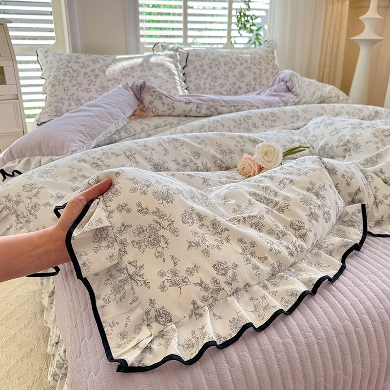 夏季【夏凉被床盖款四件套】韩式公主风花边可机洗空调被床品四件套