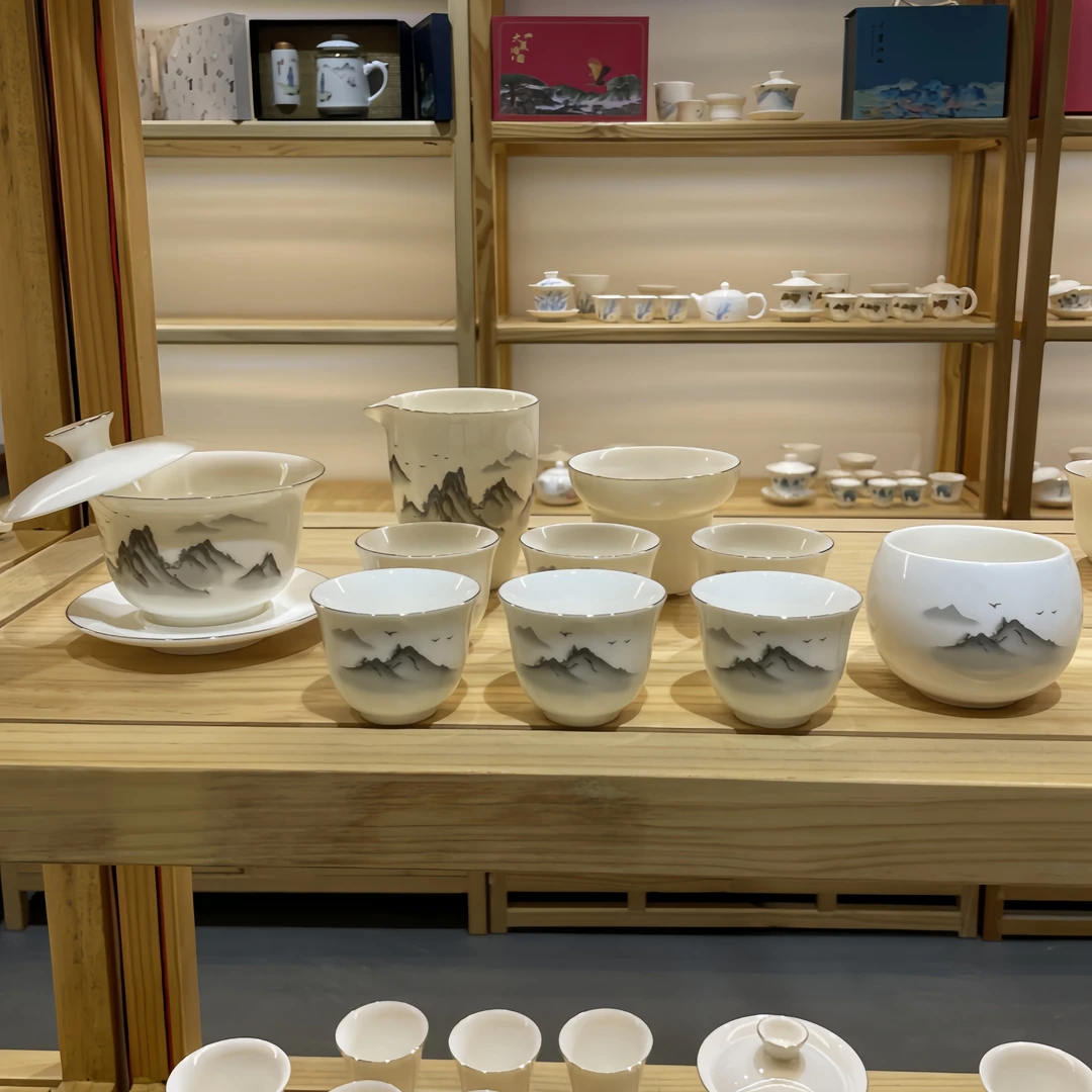 儒馨山峰11件套 羊脂玉瓷茶具套装简约轻奢风